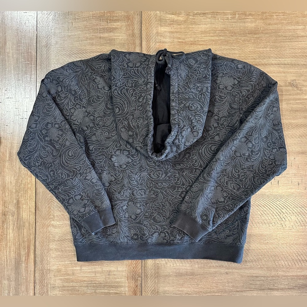 Cowgirl Hardware Black Grey Paisley Hoodie Blue Logo Rhinestones Bling Heart M - Picture 6 of 15